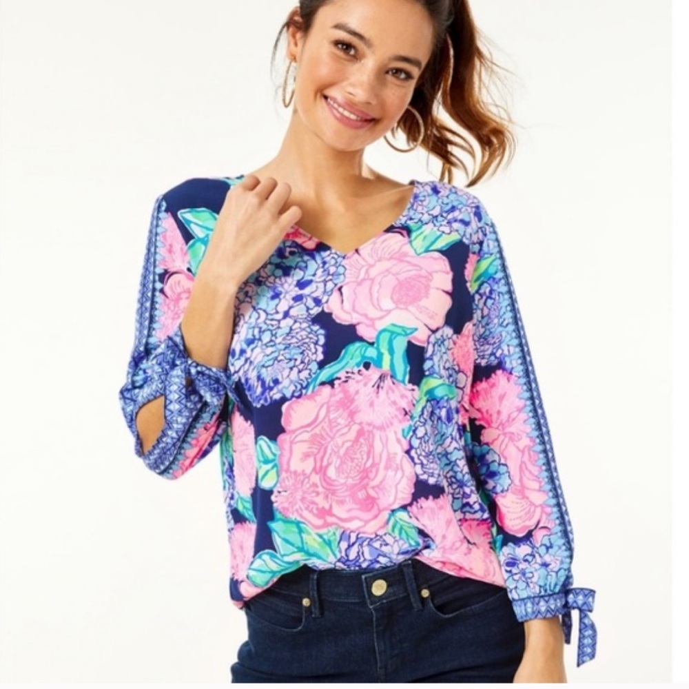 Lilly Pulitzer Pamela Hey Hey Bouquet Top Large EUC